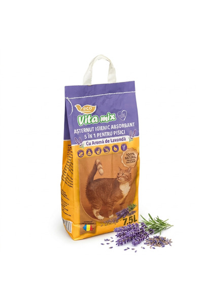 Vitamix Хигиенична котешка тоалетна лавандула, 100% биоразградима, 7.5 литра ...