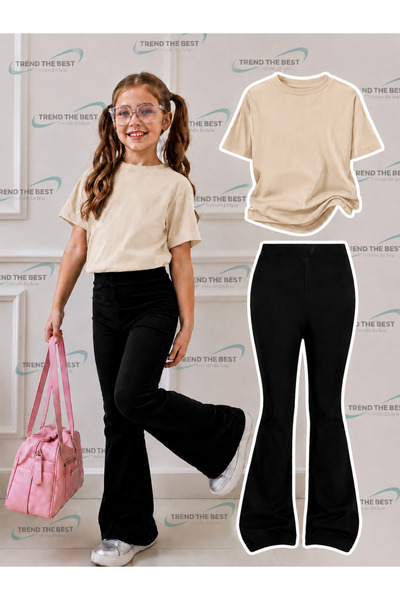 TREND THE BEST Trendin En İyisi Set de vară negru cu pantaloni evazați și tri...