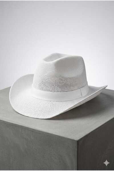 Betülce Unisex Straw Cowboy Hat Summer Beach Style Fedora Hat