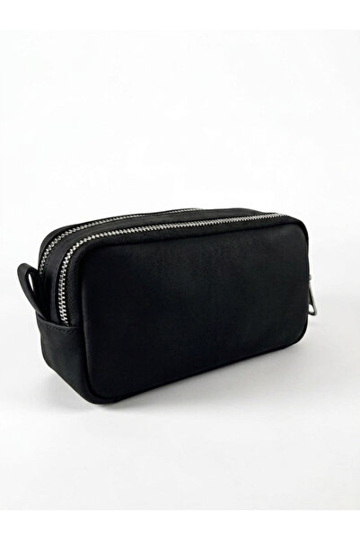 Limmy Black Pencil Case Vegan Leather Large Volume Two Compartment Pen Holder