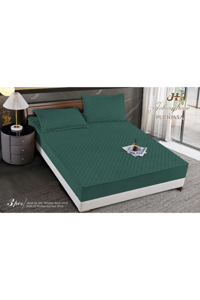 Pucioasa Topper-style fitted cover with elastic, velvet, 160x200, quilted eme...
