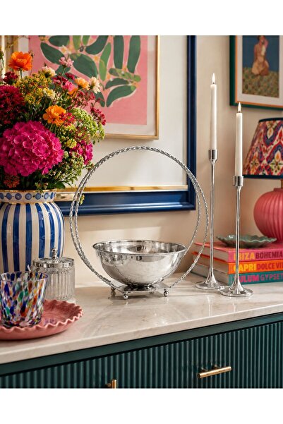RoyalDecorHome Gümüş Sepet Vazo Aksesuar