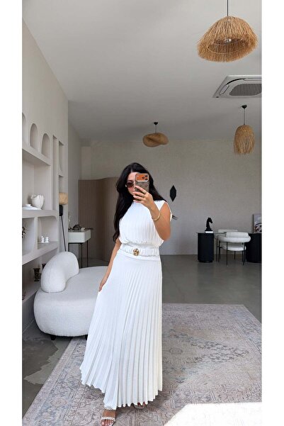 Buket Teke Rochie Maxi Premium Chance plisată cu căptușeală albă