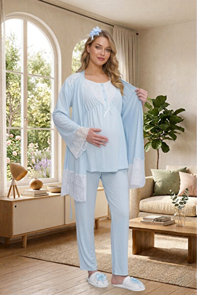 Lohusa Homewear مجموعة بيجامات صيفية للحوامل باللون الأزرق من نيو سيزون بتصمي...