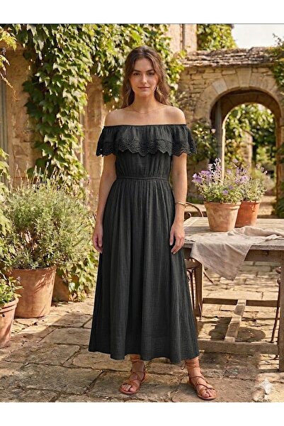 AYASOFYA OTANTIK Women's Italian Black Lace Detailed Madonna Collar Lined Lon...