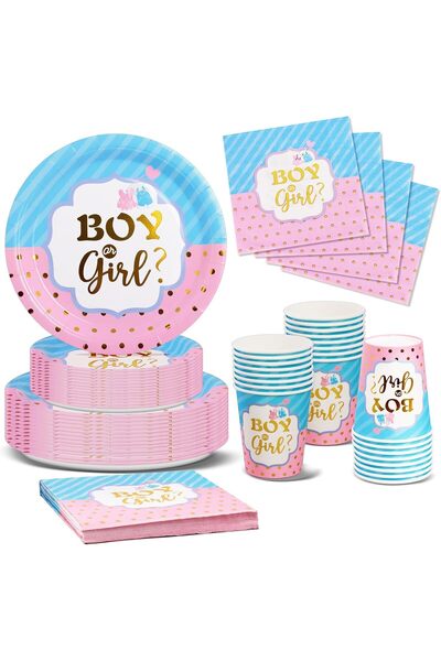 Other Nkaiso Blue and Pink Baby Shower Gender Reveal Party Tableware Set, 96 ...