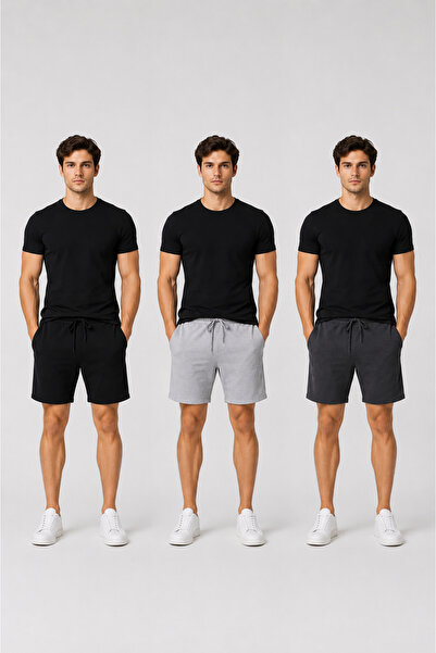 NAKRUF Set de 3 pantaloni scurți pentru bărbați, negru, gri, afumat, croială ...