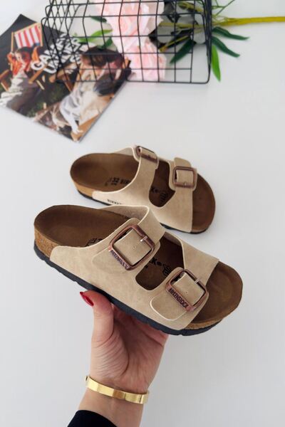 Minigimin Cicileri Miniğimin Cicileri Mantar Tabanlı Unisex Çocuk Terliği - Sütlü Kahve