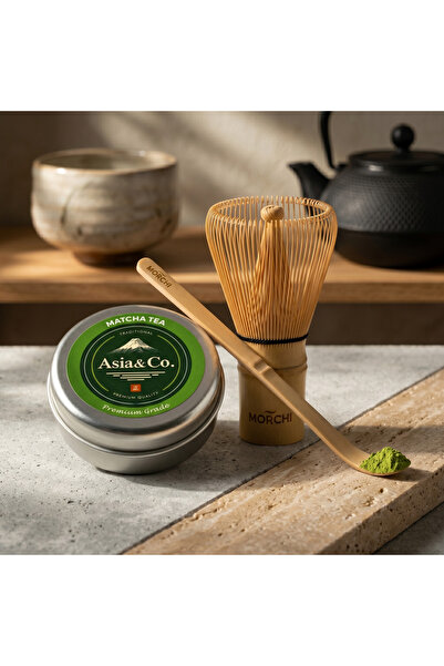 Asia&Co. Premium Matcha Tea Bundle Set – Matcha Tozu, Bambu Çırpıcı ve Matcha...