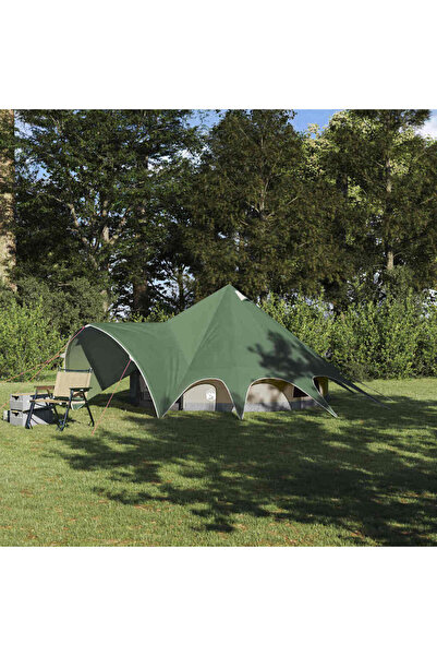 vidaxl Cort Teepee pentru 3 Persoane Verde si gri 312 x 312 x 197 cm