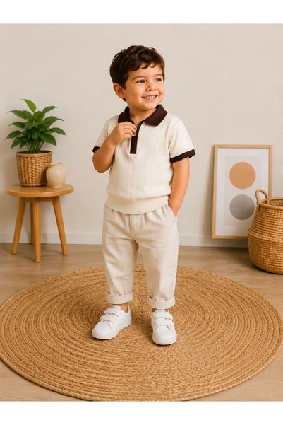 DECODASS Boy's Polo Collar Knitwear T-Shirt with Zipper, Stylish Summer Combination