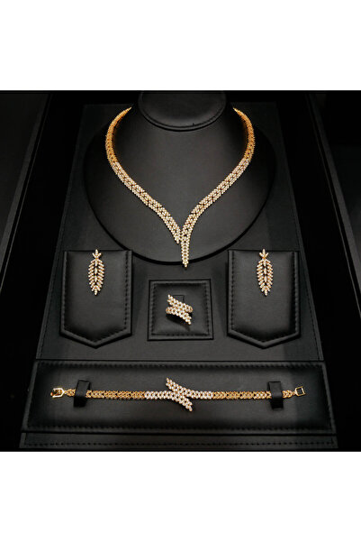Generic 4 Piece Crystal Jewelry Set for Women - Gold & Silver Tone Leaf Neckl...