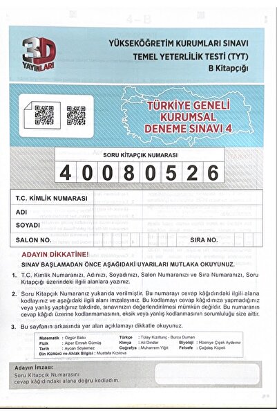 3D Yayınları TYT - AYT TÜRKİYE GENELİ DENEME SINAVLARI 4