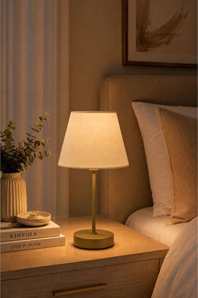 VENON SOFTLİNE Modern Abajur ✨ ESKİTME✨ KREM Kumaş Şapkalı Masa Lambası Minim...