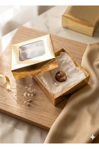 Deniz Party Store Gold Renk 10x10x5 cm lüx demonte pencereli hediye kutusu 5 ...