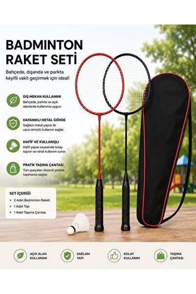 BYCEGU METAL GÖVDELİ BADMINTON RAKET SETİ TAŞIMA ÇANTALI ŞEFFAF YÜZLÜ