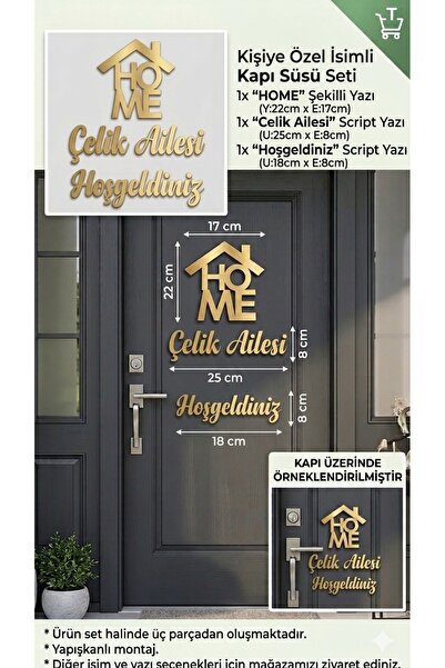 Bioren Kişiye Özel Gold Aynalı Pleksi Kapı Süsü - İsimli HOME ve Hoşgeldiniz ...