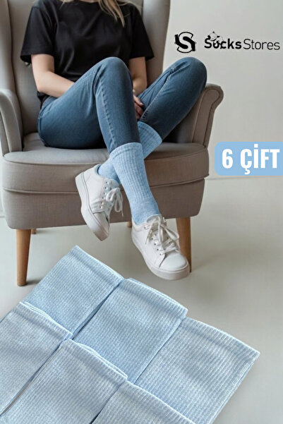 Socks Stores 6 Pairs of Unisex Cotton Socks - Light Blue Colored Tennis Socks