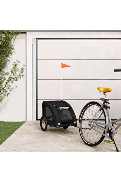 vidaxl Remorcă bicicletă animale companie, negru, textil oxford/fier
