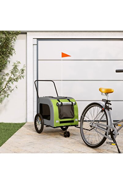 vidaxl Remorcă bicicletă animale companie verde/gri textil oxford/fier