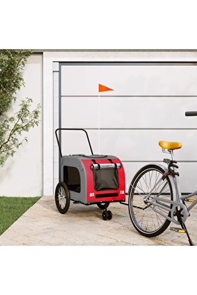 vidaxl Remorcă bicicletă animale companie, roșu/gri textil oxford/fier