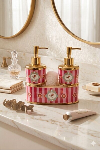 Hellomani Palace Breeze Bird Motif Luxury Bathroom Set with Gold Pumps