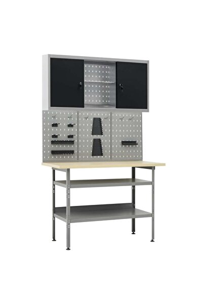vidaxl Workbench with three wall panels and a cabinet