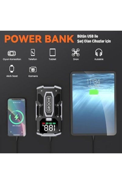 Yıldızan GROOVE M01 18200mAh 2000A Akü Takviye Cihazı Taşınabilir Jump Starter (Powerbank+Led Lamba+LCD Ekran