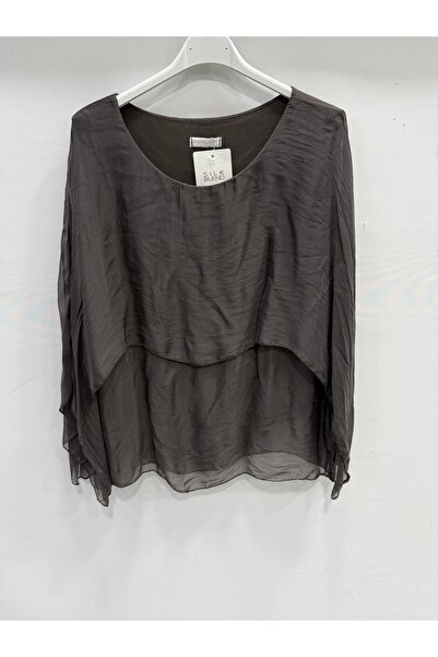 della moor Brown Italian Poncho Sleeve Lined Short Silk Blouse 38 - 42 Size