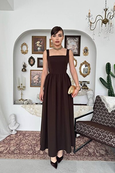 Caddebostan Moda Stylish Midi Dress with Bow Detail on the Back and Straps, G...