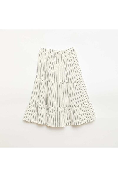 KIABI Long striped ruffled skirt WHITE