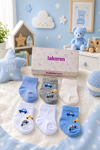 Lakoren Organik Pamuk 6'lı Kutulu Premium Yeni Doğan Bebek Çorabı