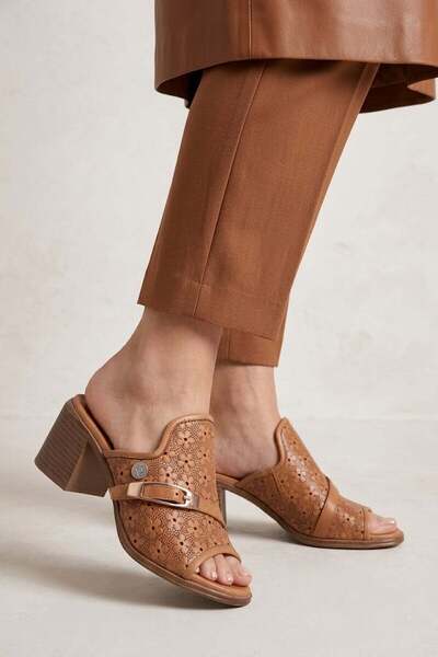 Mammamia D26Yt-6005 Women's Genuine Leather Heeled Slippers Tan