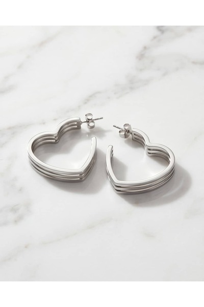 Portakal Esintisi Valentina Triple Look Heart Shaped Steel Earrings