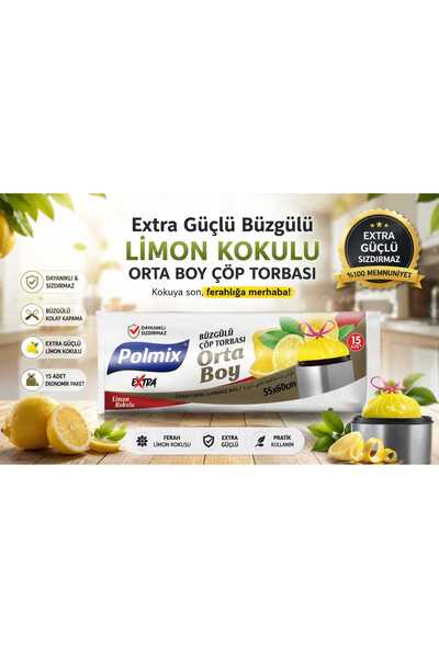 ÇÖP TORBASI Büzgülü Limon Kokulu Orta Boy 55*60 5li
