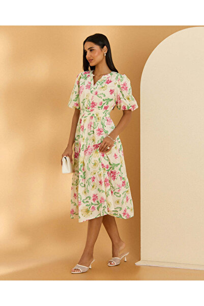 REDTAG Women Ivory Printed Midi Dress
