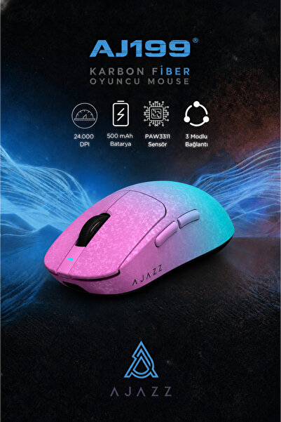 Ajazz Aj199 Karbon Fiber 3 Modlu Ultra Hafif 24.000 DPI, Oyuncu Mouse PAW3311...