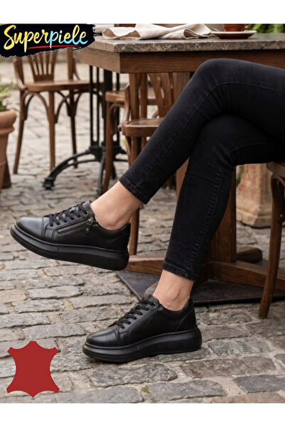 ANGEL BLUE Women's casual shoes made of Genuine Leather with zipper and laces