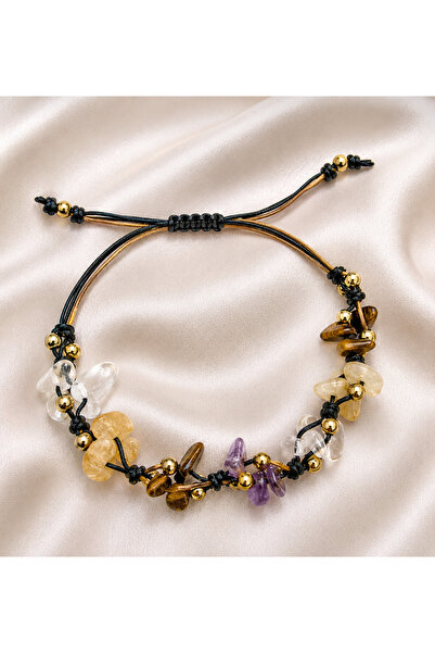 Femenino Scorpio Zodiac Sign Real Natural Stone Black - Gold Two-Color Thread...