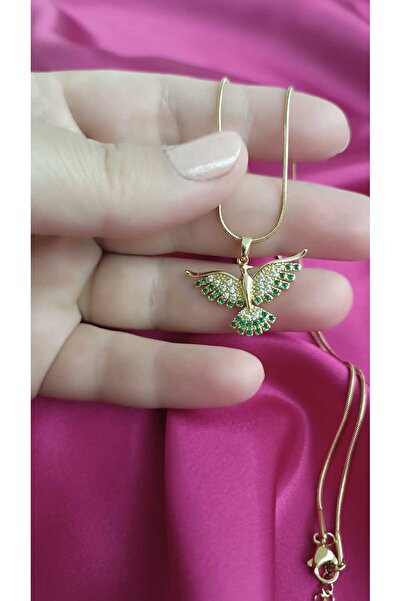 shop 316L Çelik Kararma Yapmaz Anka Kuşu Yeşil Zirkon Taşlı Kadın Hediyelik Ö...