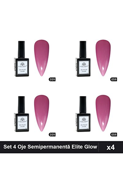 global fashion Set 4 Oje Semipermanentă Elite Glow 15ml, Gel Polish UV/LED