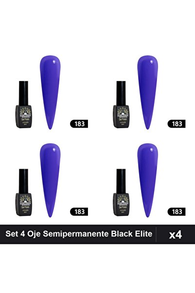 global fashion Set 4 Oje Semipermanente Black Elite 8ml, Manichiura UV/LED Pr...