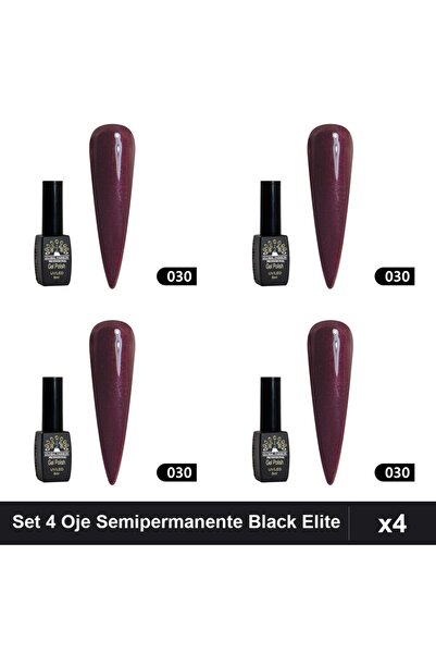 global fashion Set 4 Oje Semipermanente Black Elite 8ml, Nrcod 030, Manichiur...