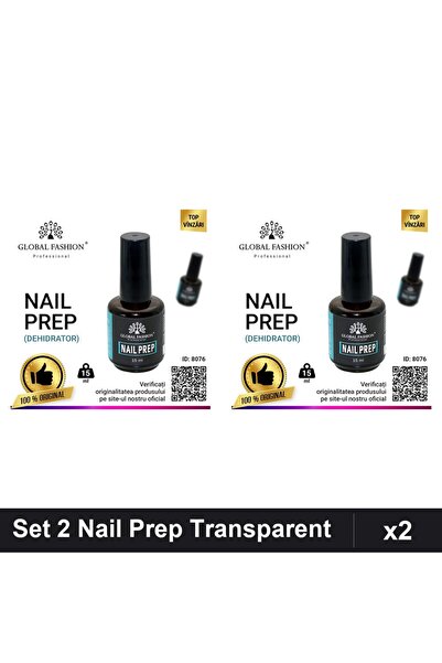 global fashion Set 2 Nail Prep 15ml, Bază Top Coat Transparent, Manichiură UV...