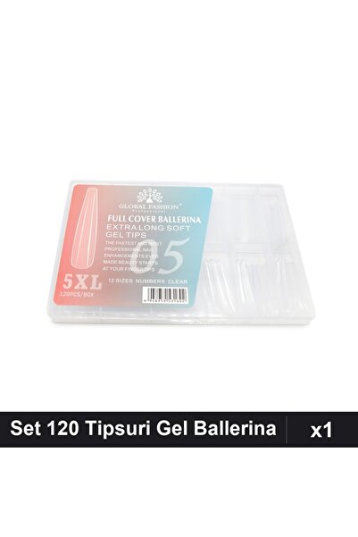 global fashion Set 120 Tipsuri Gel Ballerina 5XL Extra-Lung, 12 Mărimi, Manic...