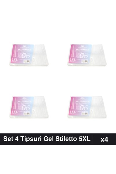 global fashion Set 4 Tipsuri Gel 120buc, 12 Mărimi, Stiletto 5XL Extra-Lung N...