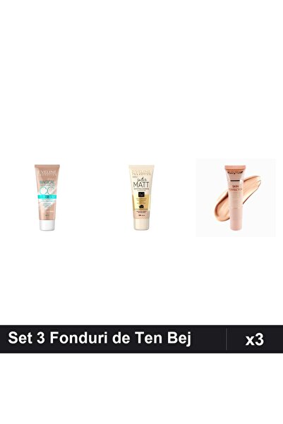 Eveline Set 3 Fonduri de Ten & Ruby Rose, Nuante Bej, Acoperire Totală