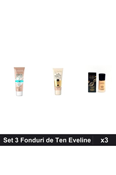 Eveline Set 3 Fonduri de Ten Eveline, Nuante Beige Ivory 106, SPF 15, 90ml Total