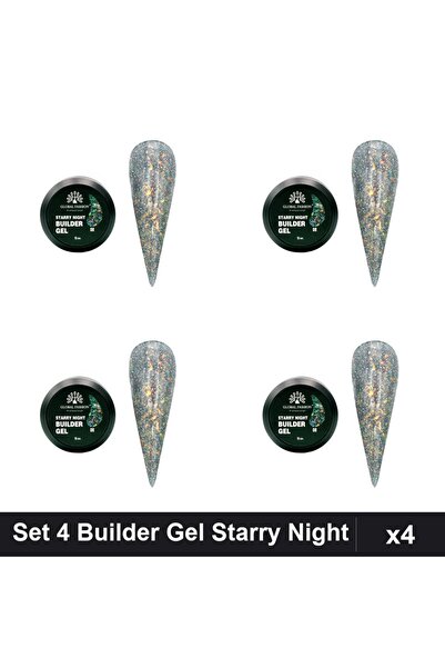 global fashion Set 4 Builder Gel Starry Night Nr.08 15g, Constructie Unghii G...