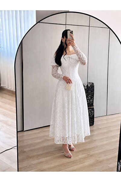 maria fashion فستان ابيض دانتيل قصير